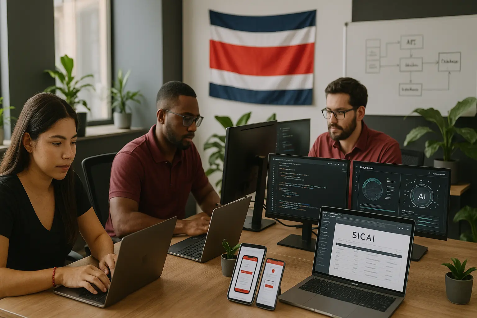 Equipo PCPuris trabajando en desarrollo de software en Costa Rica